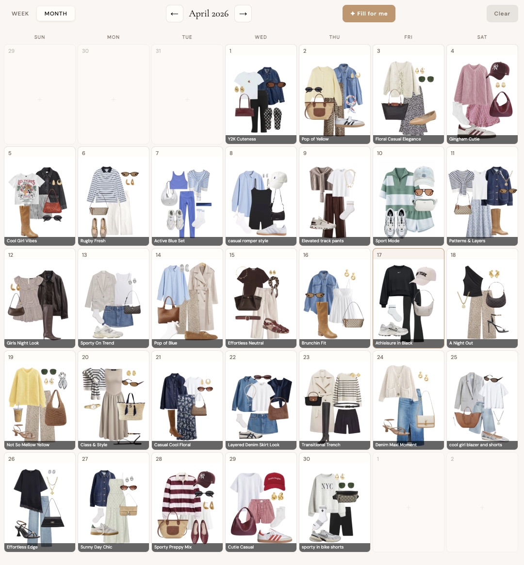 Outfit Planner Calendar View